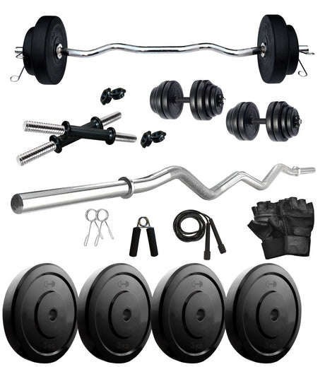 Kore 10-50 kg Home Gym Set with One 3 Ft Curl and One Pair Dumbbell Rods (COMBO3-WB-WA) | Kushal Rubber Industries / Kore Fit