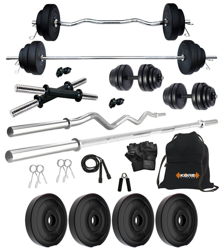 Kore PVC 10-100 kg Home Gym Set with One 3 Ft Curl + 4 Ft Plain Rod and One Pair Dumbbell Rods with  | Kushal Rubber Industri