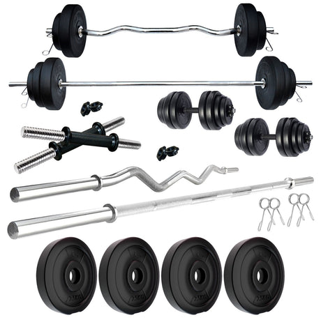 Kore PVC 10-100 kg Home Gym Set with One 3 Ft Curl + 5 Ft Plain Rod and One Pair Dumbbell Rods (PVC- | Kushal Rubber Industri