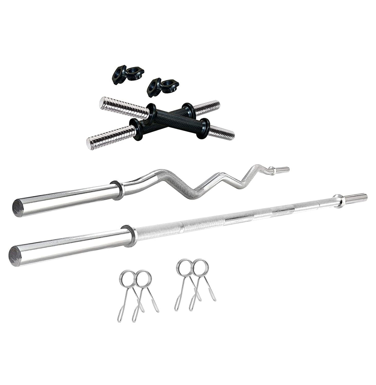 Kore PVC 10-100 kg Home Gym Set with One 3 Ft Curl + 5 Ft Plain Rod and One Pair Dumbbell Rods with Gym Accessories (PVC-COMBO2)