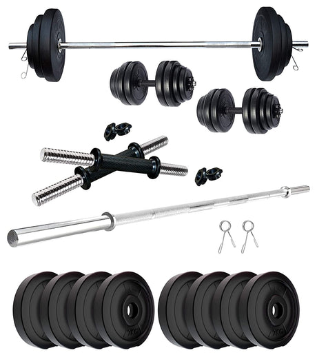 Kore PVC 10-100 kg Home Gym Set with One 4 Ft Plain and One Pair Dumbbell Rods (PVC-COMBO9-WB-WA) | Kushal Rubber Industries 