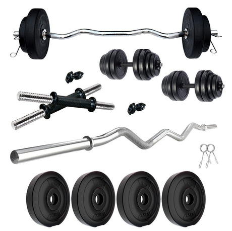 Kore PVC 10-50 kg Home Gym Set with One 3 Ft Curl and One Pair Dumbbell Rods (PVC-COMBO3-WB-WA) | Kushal Rubber Industries / 