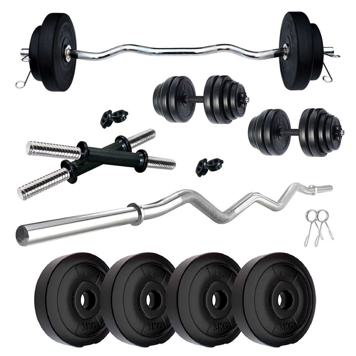 Kore PVC 10-50 kg Home Gym Set with One 3 Ft Curl and One Pair Dumbbell Rods (PVC-COMBO3-WB-WA)