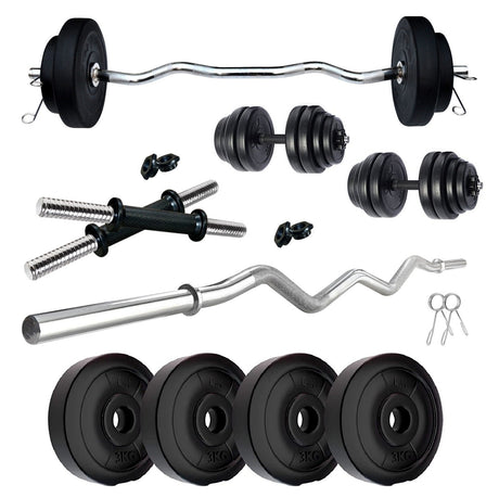 Kore PVC 10-50 kg Home Gym Set with One 3 Ft Curl and One Pair Dumbbell Rods (PVC-COMBO3-WB-WA) | Kushal Rubber Industries / 