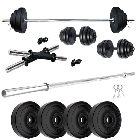 Kore PVC 10-50 kg Home Gym Set with One 3 Ft Plain and One Pair Dumbbell Rods (PVC-COMBO43-WB-WA) | Kushal Rubber Industries 