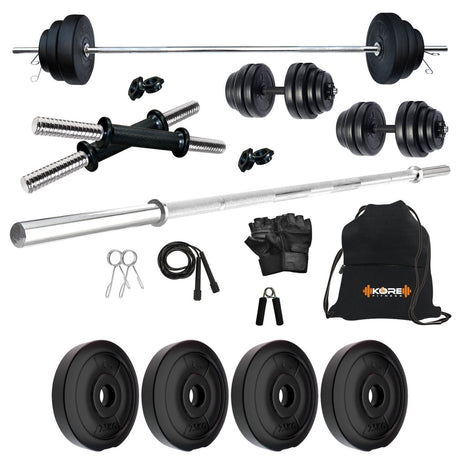 Kore PVC 10-50 kg Home Gym Set with One 3 Ft Plain and One Pair Dumbbell Rods with Gym Accessories ( | Kushal Rubber Industri