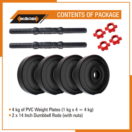 Kore PVC DM 4-40 Kg Dumbbells Set and Fitness Kit for Men and Women Whole Body Workout(PVC-DM-COMBO1 | Kushal Rubber Industri