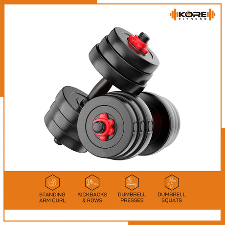 Kore PVC DM 4-40 Kg Dumbbells Set and Fitness Kit for Men and Women Whole Body Workout(PVC-DM-COMBO1 | Kushal Rubber Industri