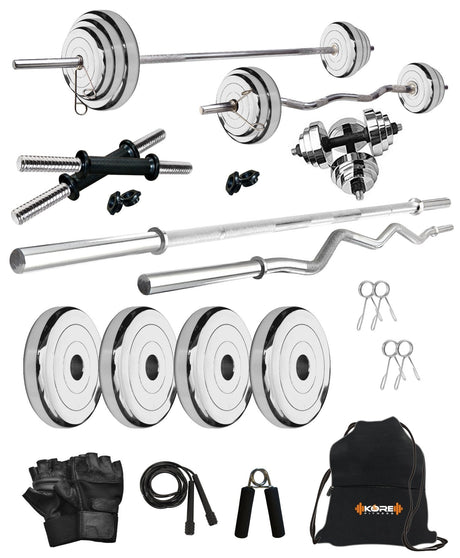 Kore Professional Steel 10-100 kg with One 3 Ft Curl + 5 Ft Plain Rod | Kushal Rubber Industries / Kore Fitness