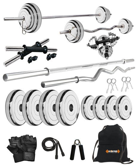 Kore Professional Steel 10-100 kg with One 3 Ft Curl + 5 Ft Plain Rod | Kushal Rubber Industries / Kore Fitness