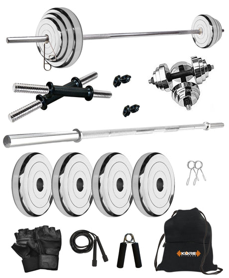 Kore Professional Steel 10-100 kg Home Gym Set with One 4 Ft Plain and One Pair Dumbbell Rods with G | Kushal Rubber Industri