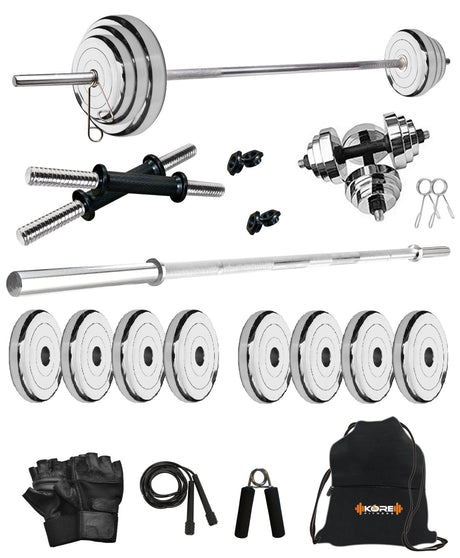 Kore Professional Steel 10-100 kg Home Gym Set with One 4 Ft Plain and One Pair Dumbbell Rods with G | Kushal Rubber Industri