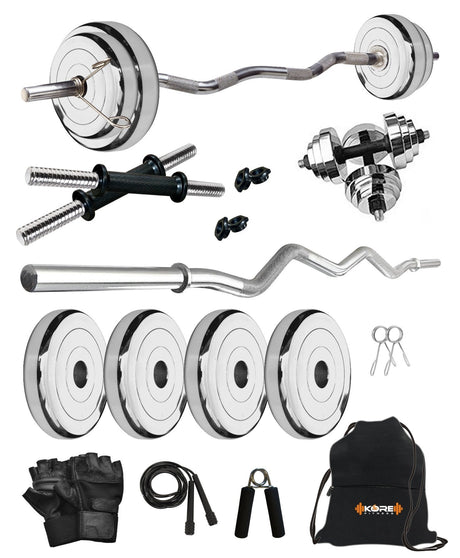 Kore Professional Steel 10-50 kg Home Gym Set with One 3 Ft Curl and One Pair Dumbbell Rods with Gym | Kushal Rubber Industri