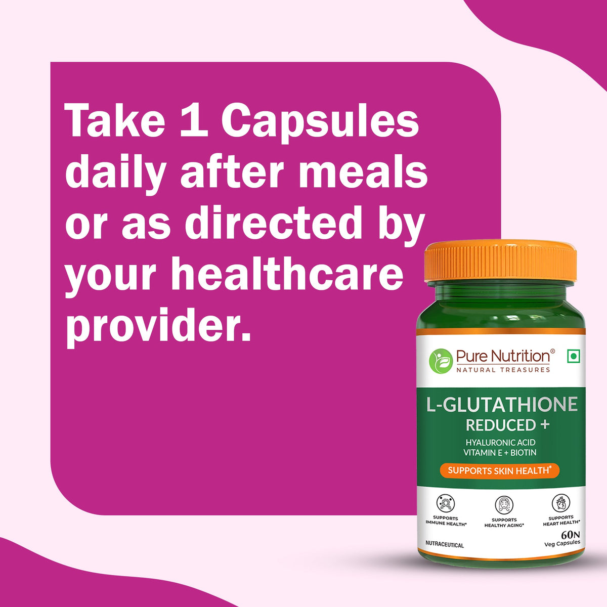 L-Glutathione Reduced+ | With Hyaluronic Acid, Vitamin E & Biotin | 60 Veg Tablets
