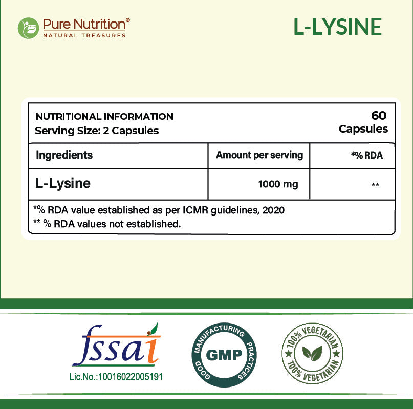 L-Lysine 1000mg Capsules  Immune Support, Muscle Strength & Calcium Utilization