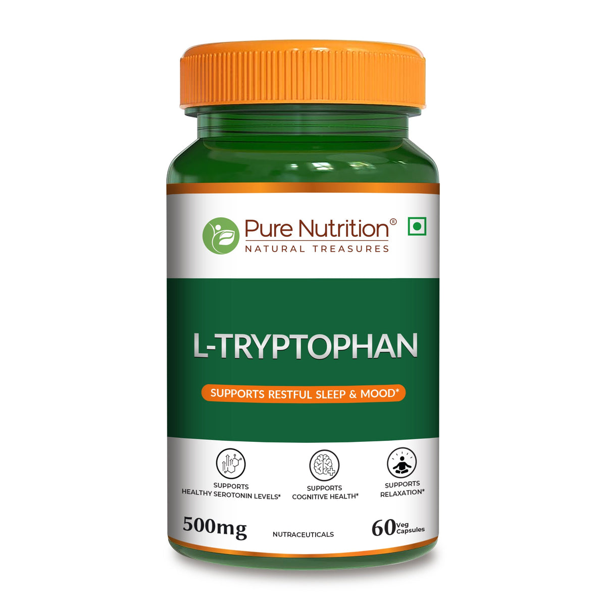L-Tryptophan 500mg Veg Capsules  Mood Balance, Sleep & Wellness - Nutrition by Pure Nutrition