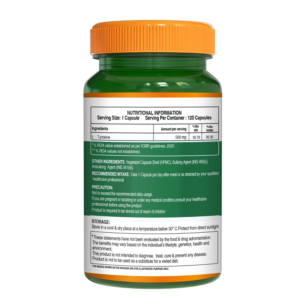 L-Tyrosine 500mg | Amino Acid Supplement for Focus, Mood & Stress Support | 120 Tablets