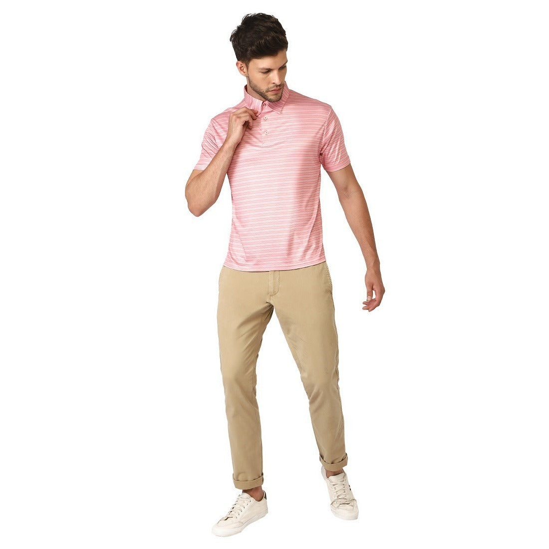 Striped Tshirt For Men | Men’s Regular Fit Polo Tshirt Pink