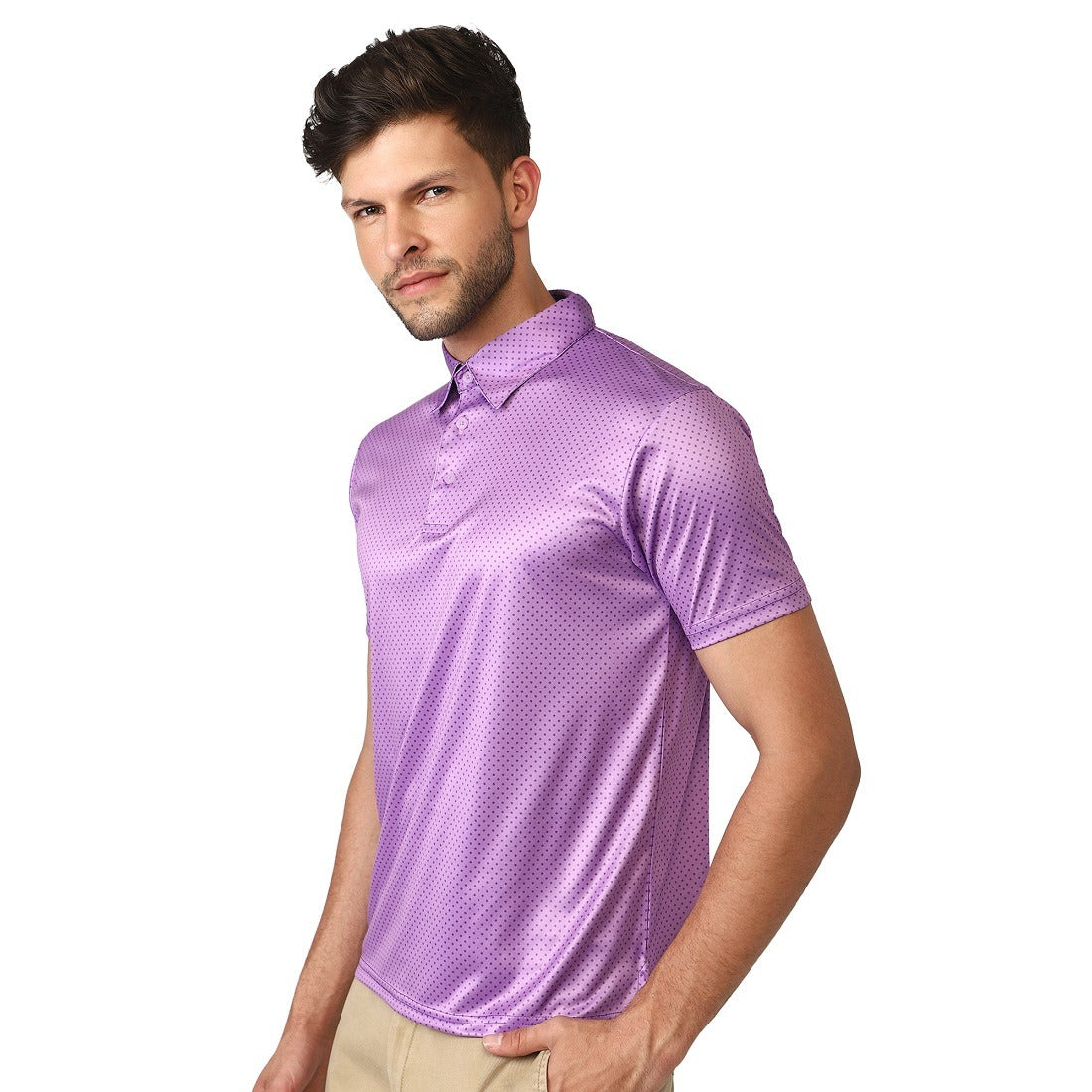 Polka Dots Polo Neck Tshirt for Men’s | Printed Casual T-Shirts Purple