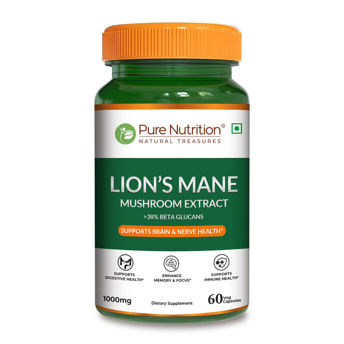 Lion's Mane Mushroom Extract 1000mg 38% Beta-Glucans | Brain & Cognitive Health - Nutrition by Pure Nutrition