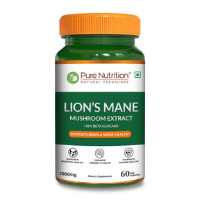 Lion's Mane Mushroom Extract 1000mg 38% Beta-Glucans | Brain & Cognitive Health - Nutrition by Pure Nutrition