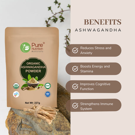 Organic Ashwagandha Powder - 227g | 100% Pure and Natural | Supports Stress Relief, Vitality, and Overall Wellness