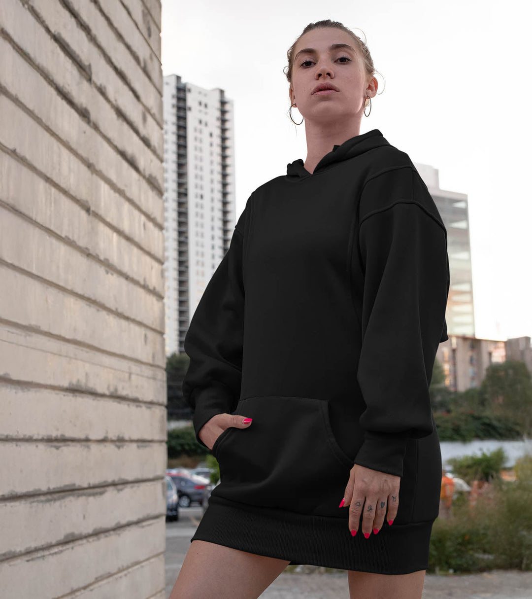 oversized hoodie as dress Women's lazy mornings Black Hoodie Sweater Dress Oversized