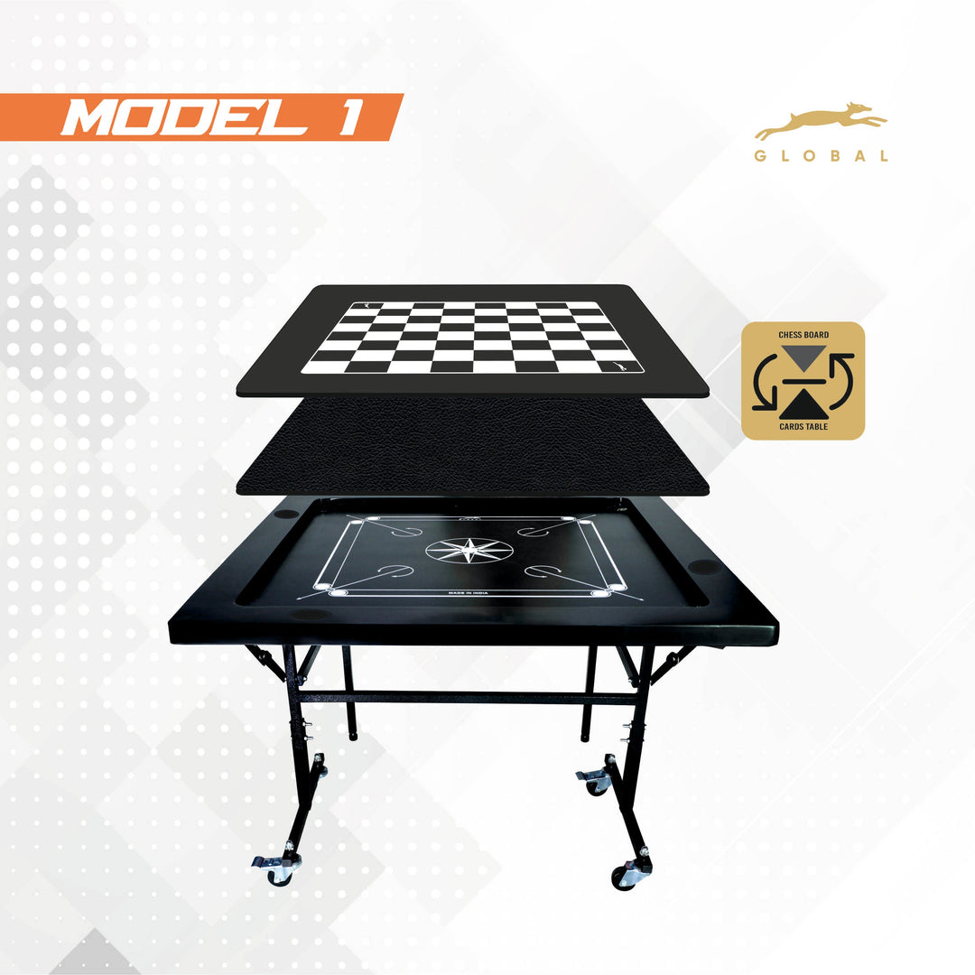 STAG GLOBAL FLEX 3-in-1 Multi-Game Table – Chess, Cards & Carrom – Foldable & Sturdy Design for Home, Clubs & Offices