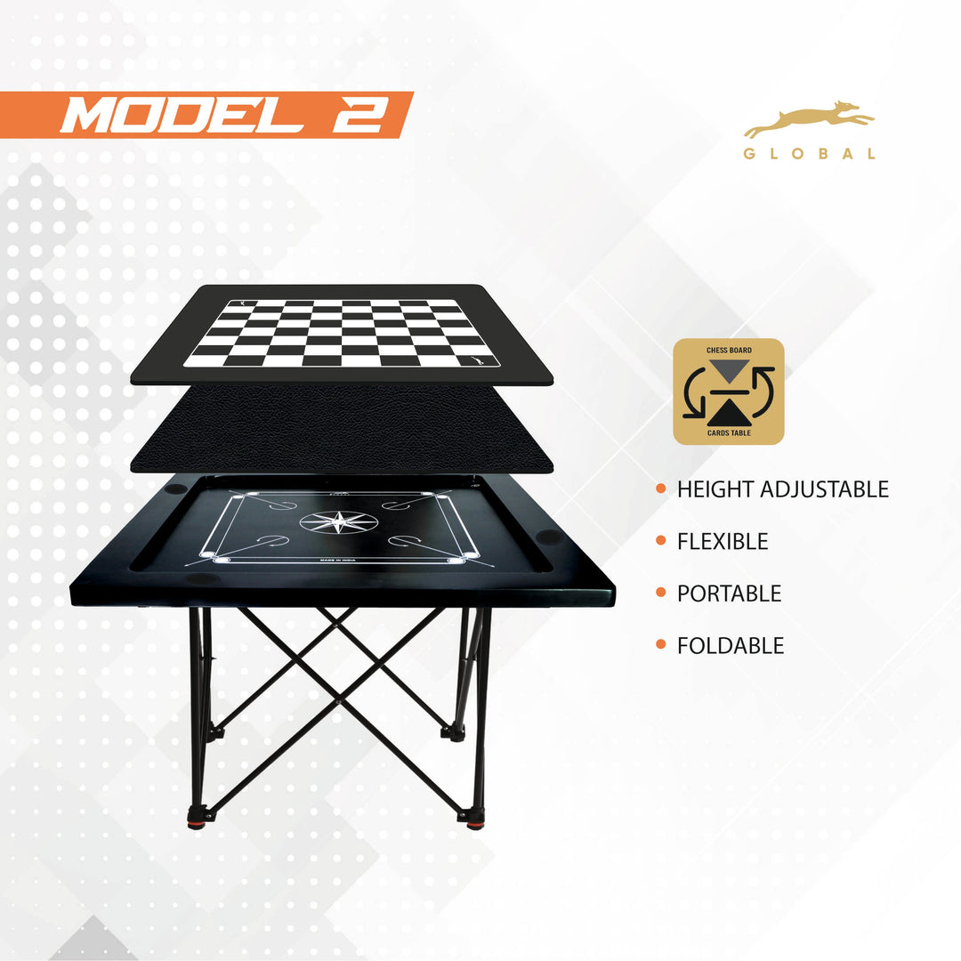 STAG GLOBAL FLEX 3-in-1 Multi-Game Table – Chess, Cards & Carrom – Foldable & Sturdy Design for Home, Clubs & Offices