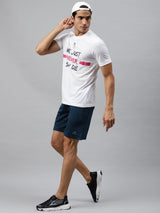 Alcis Men Navy Blue Black Printed Slim Fit Sports Shorts