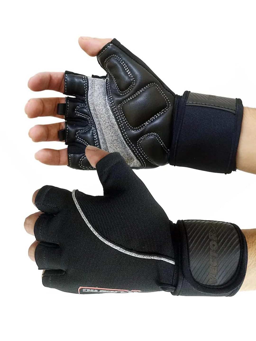 Vector X Majestic Unisex Leather Gym Gloves for Men and Women Professional Weightlifting, Fitness Training and Workout Gym | with Half-Finger Length, Wrist Wrap for Protection