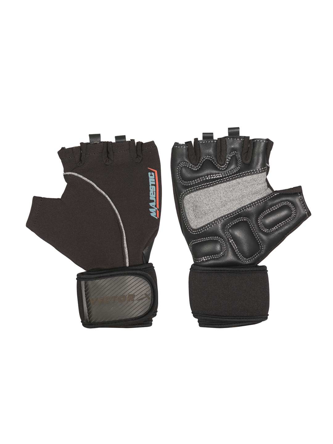 Vector X Majestic Unisex Leather Gym Gloves for Men and Women Professional Weightlifting, Fitness Training and Workout Gym | with Half-Finger Length, Wrist Wrap for Protection