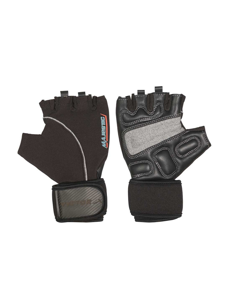 Vector X Majestic Unisex Leather Gym Gloves for Men and Women Professional Weightlifting, Fitness Training and Workout Gym | with Half-Finger Length, Wrist Wrap for Protection