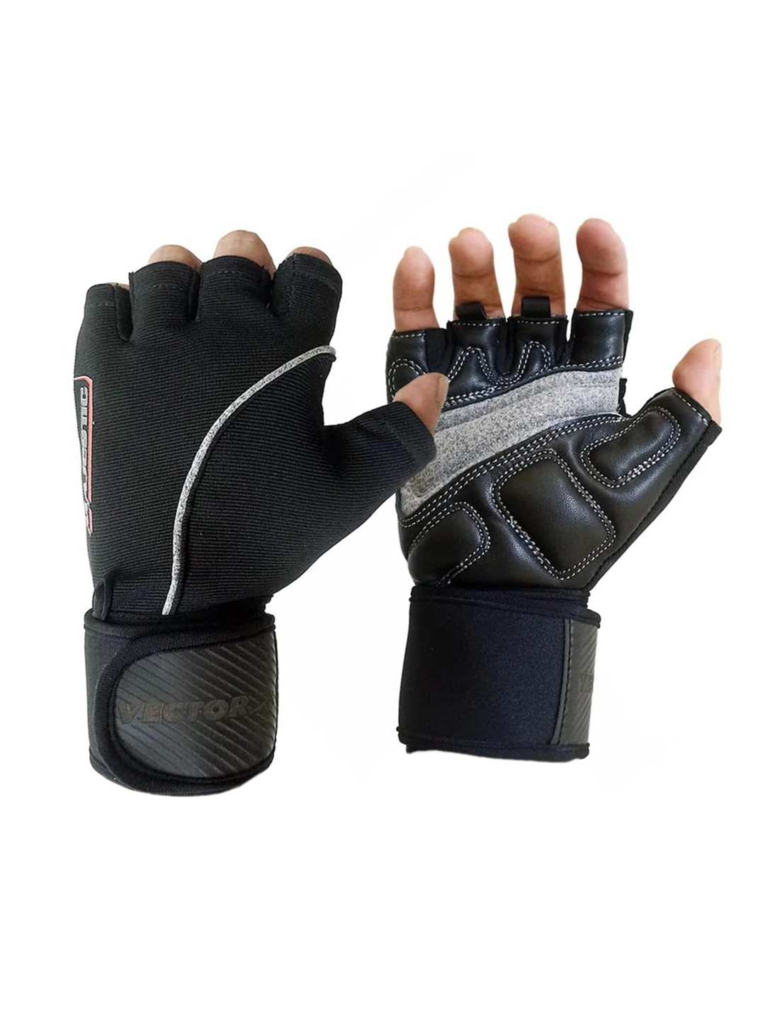 Vector X Majestic Unisex Leather Gym Gloves for Men and Women Professional Weightlifting, Fitness Training and Workout Gym | with Half-Finger Length, Wrist Wrap for Protection