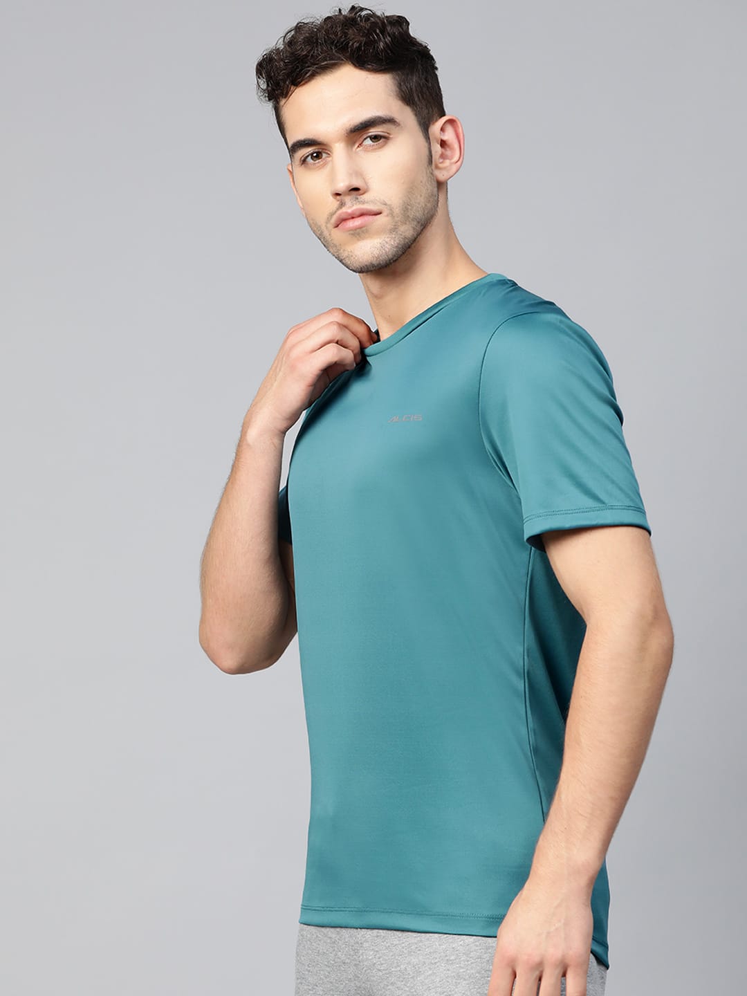 Alcis Men Teal Blue Anti-Viral Round Neck Training T-shirt