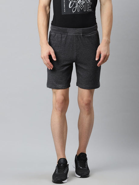 Alcis Men Charcoal Grey Pure Cotton Mid-Rise Training or Gym Sports Shorts | Alcis