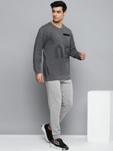 Alcis Men Grey Melange Solid Slim Fit Joggers with Printed Detail