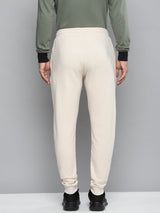 Alcis Men Off-White Solid Slim Fit Joggers with Printed Detail