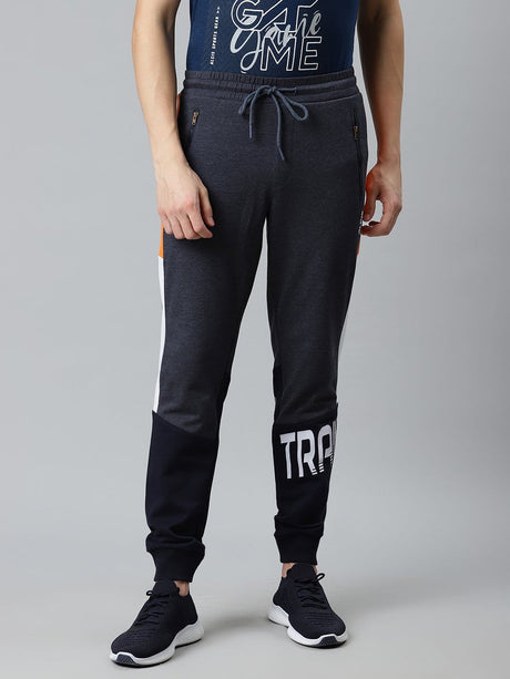 Alcis Men Navy Blue & Black Colourblocked Training Joggers | Alcis