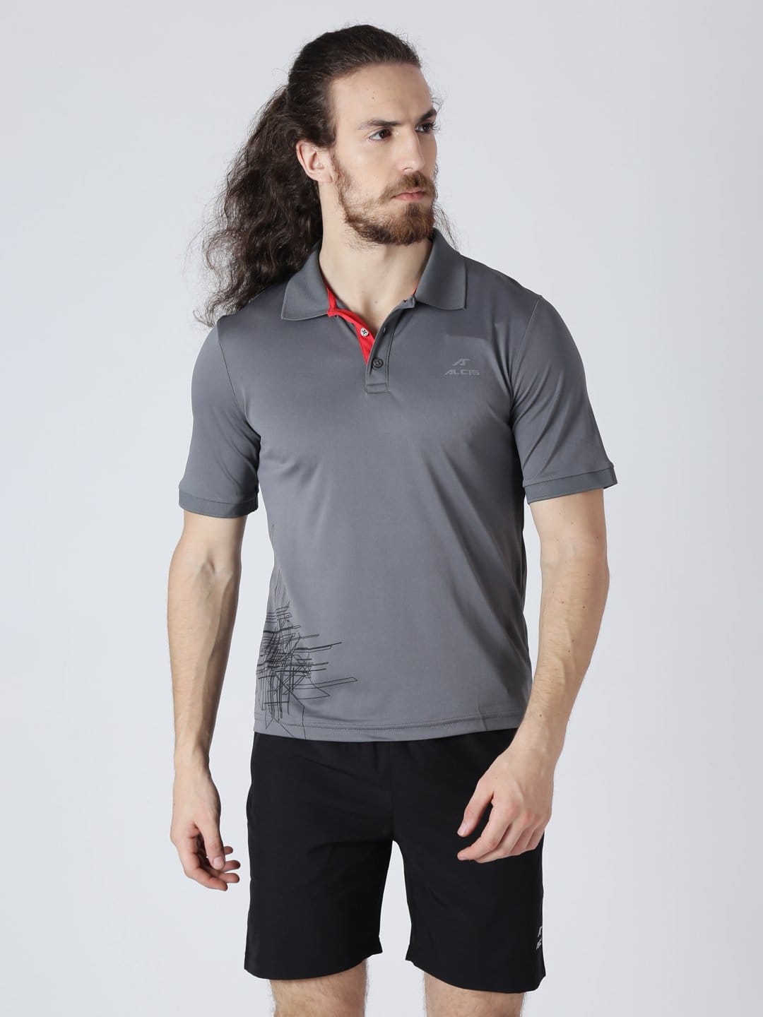 Alcis Men Grey Solid Polo Collar Slim Fit T-shirt