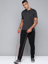Alcis Men Charcoal Grey Solid Polo Collar T-shirt
