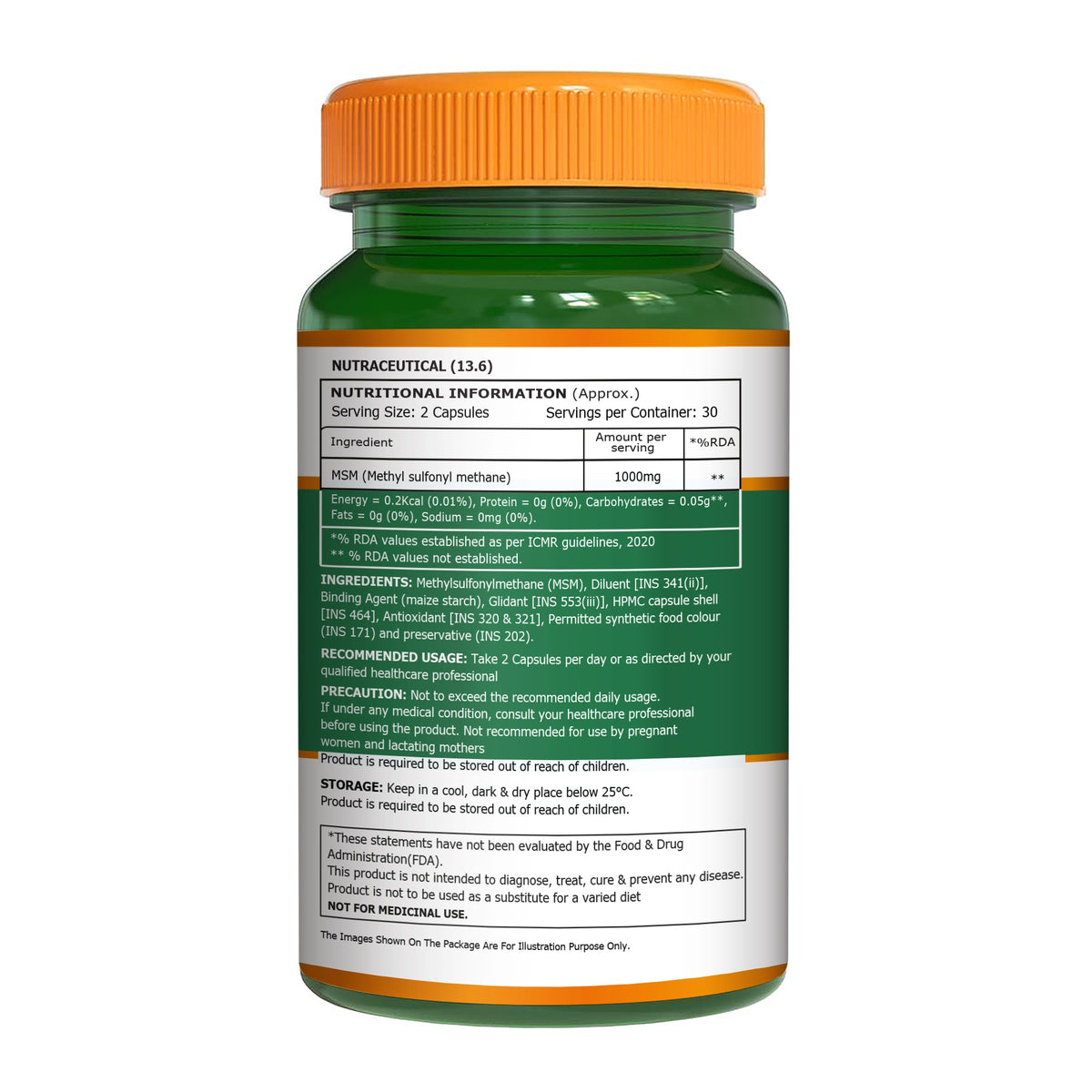 MSM 1000 mg | Methyl Sulfonyl Methane Capsules | Joint & Mobility Support | 60 Tablets