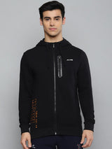 Alcis Men Black Solid Hooded Sweatshirt with Printed Details