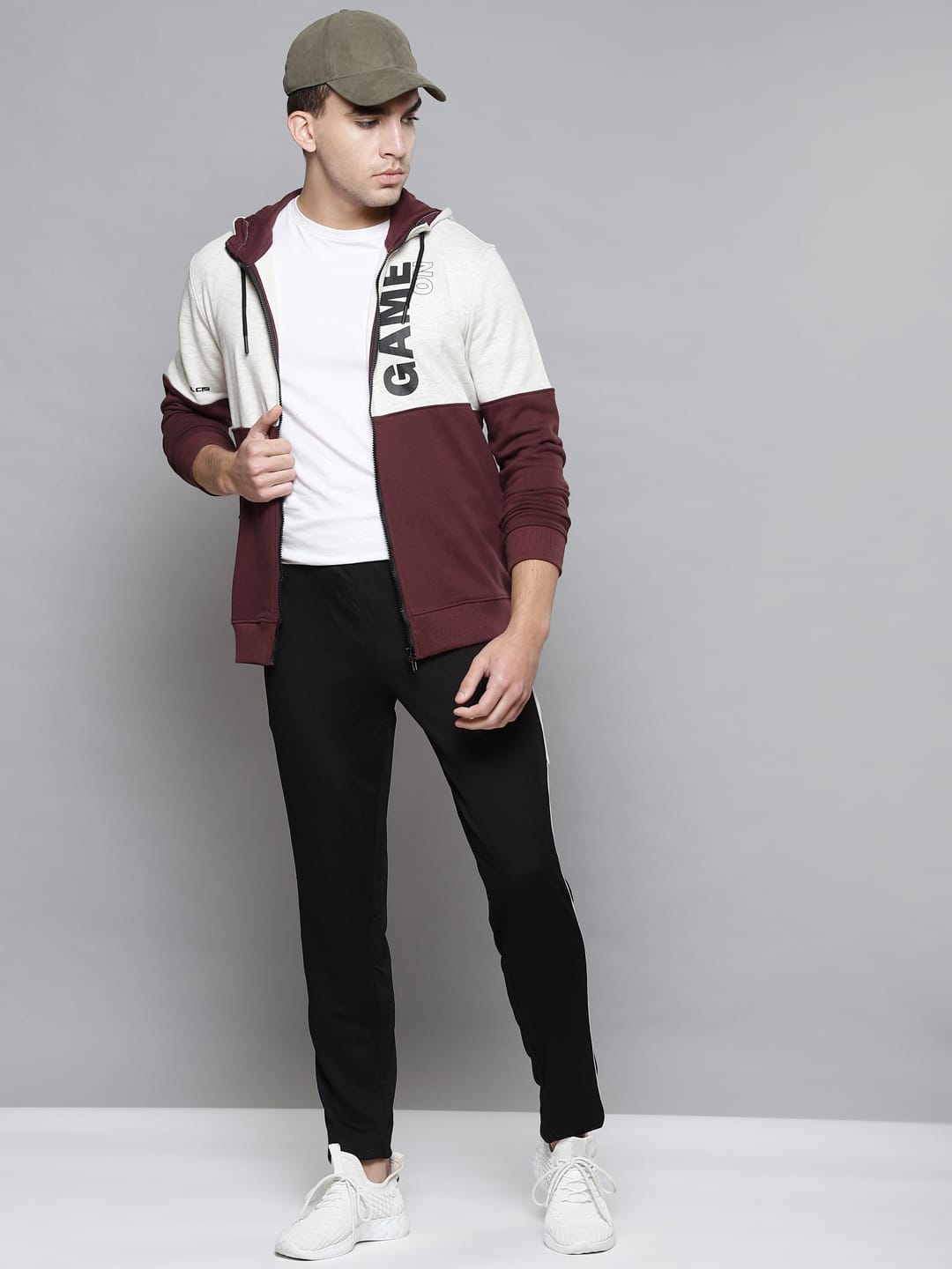 Alcis Men Brown White Typography Colourblocked Cotton Sporty Jacket