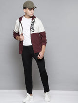Alcis Men Brown White Typography Colourblocked Cotton Sporty Jacket
