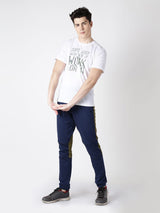 Alcis Men White Printed Round Neck T-shirt