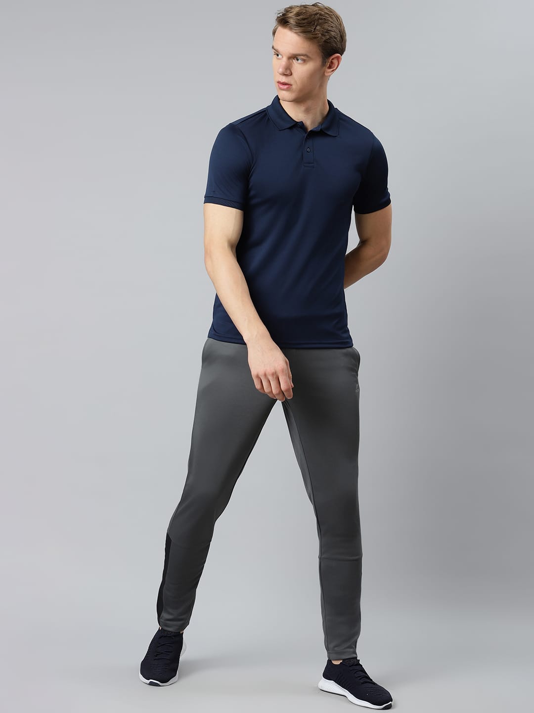 Alcis Men Charcoal Grey Black Solid Slim Fit Mid-Rise Track Pants
