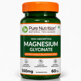 Magnesium Glycinate 550mg – High Absorption | Sleep, Stress & Muscle Health | 60Tablets| 120 Tablets - Nutrition by Pure Nutrition