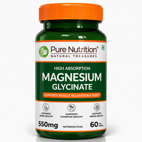 Magnesium Glycinate 550mg – High Absorption | Sleep, Stress & Muscle Health | 60Tablets| 120 Tablets - Nutrition by Pure Nutrition