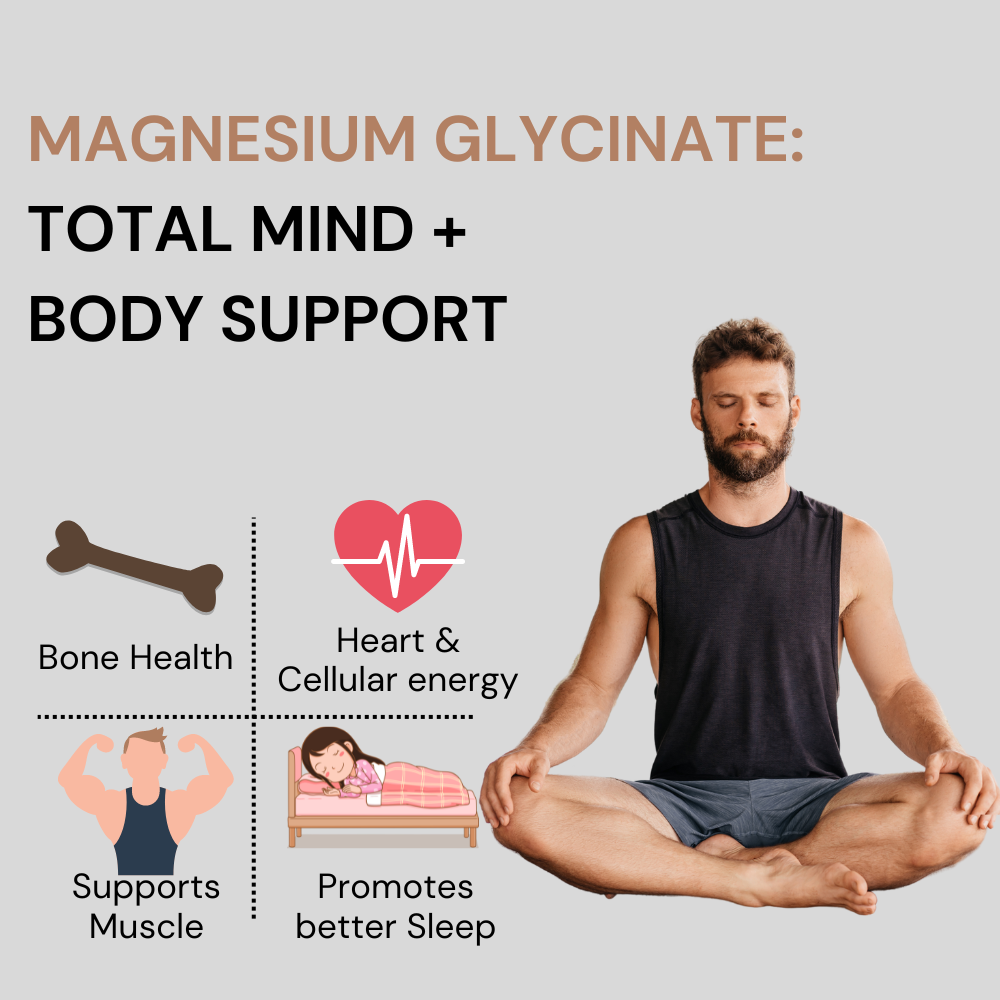 Magnesium Glycinate with Zinc | 350 mg Blend | Magnesium Glycinate, Zinc & Phaseolus Radiatus Extract | Daily Muscle, Bone & Nerve Support